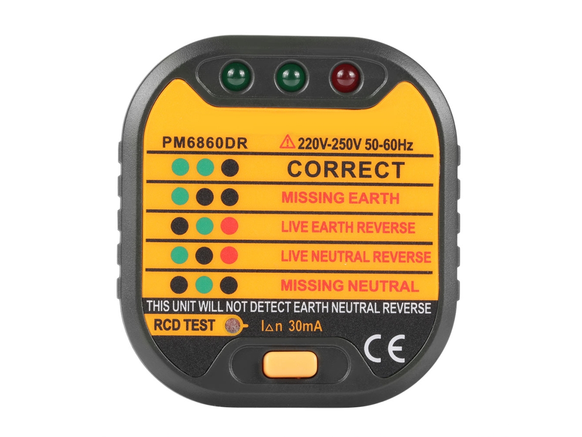 Testador de Tomada Automático 50 60hz com Função Rcd e Gfci Pm6860dr para Casa