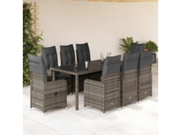 Conjunto 9 Peças Bistrô De Jardim C/ Almofadões Vime Pe Cinzento Dkd Home Decor