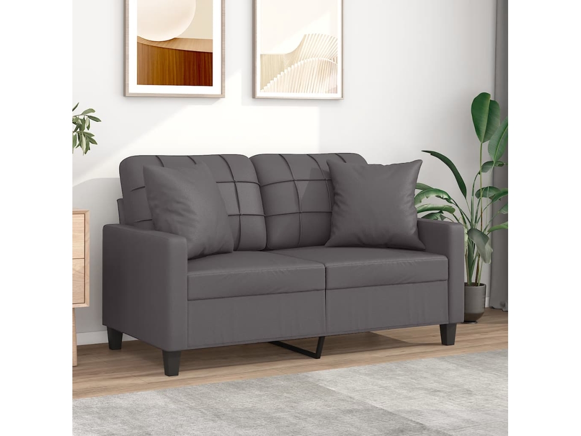 Vidaxl Sofá 2 Lugares + Almofadas Decorativas 120cm Couro Artif. Cinza