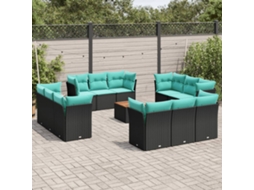 Vidaxl 13 Pcs Conjunto De Sofás De Jardim Com Almofadões Vime Pe Preto
