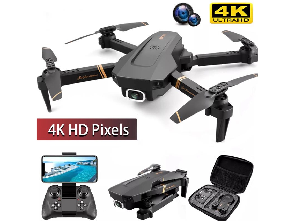 Drone Dobrável V4 Rc com Câmera Grande Angular 4K Hd 2 Baterias Duração Da Bateria: 20 Min Preto