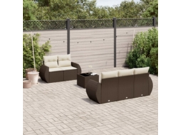 Vidaxl 6 Pcs Conjunto De Sofás Jardim C/ Almofadões Vime Pe Castanho
