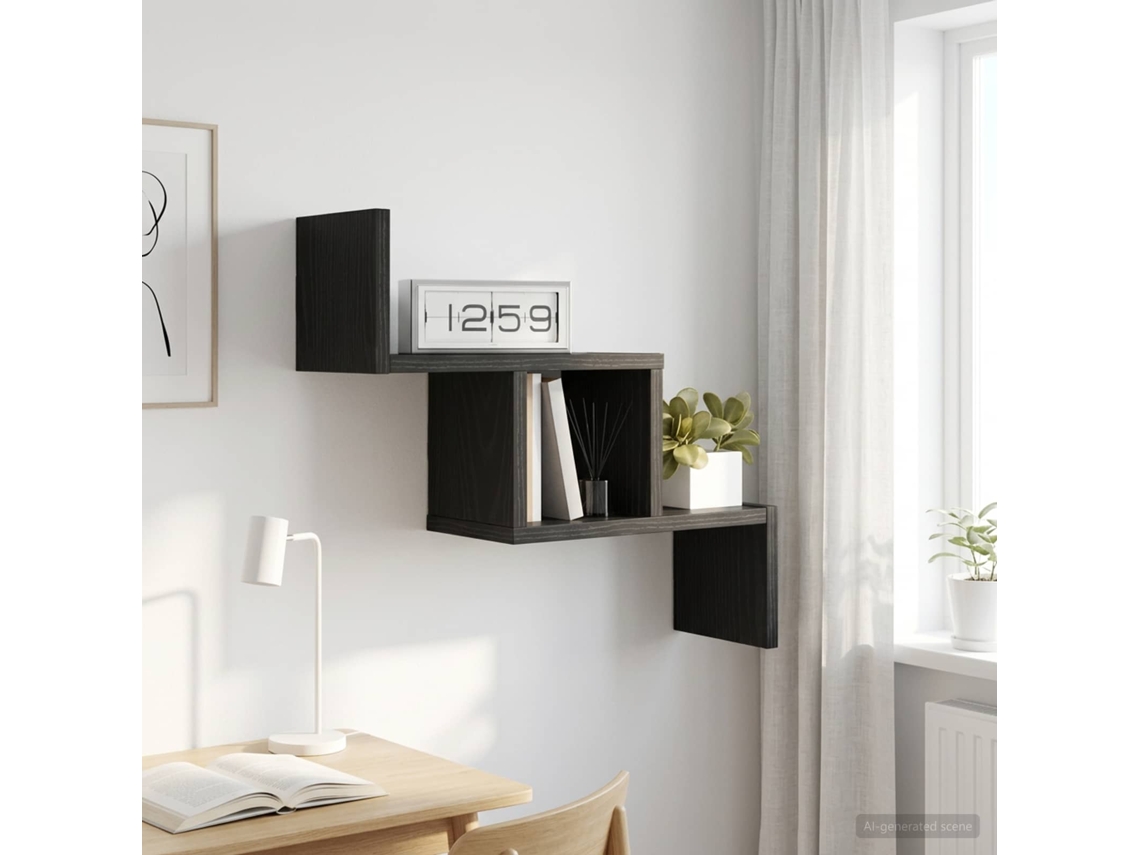 Vidaxl Prateleira De Parede Carvalho Preto 48 X 15 X 42 Cm
