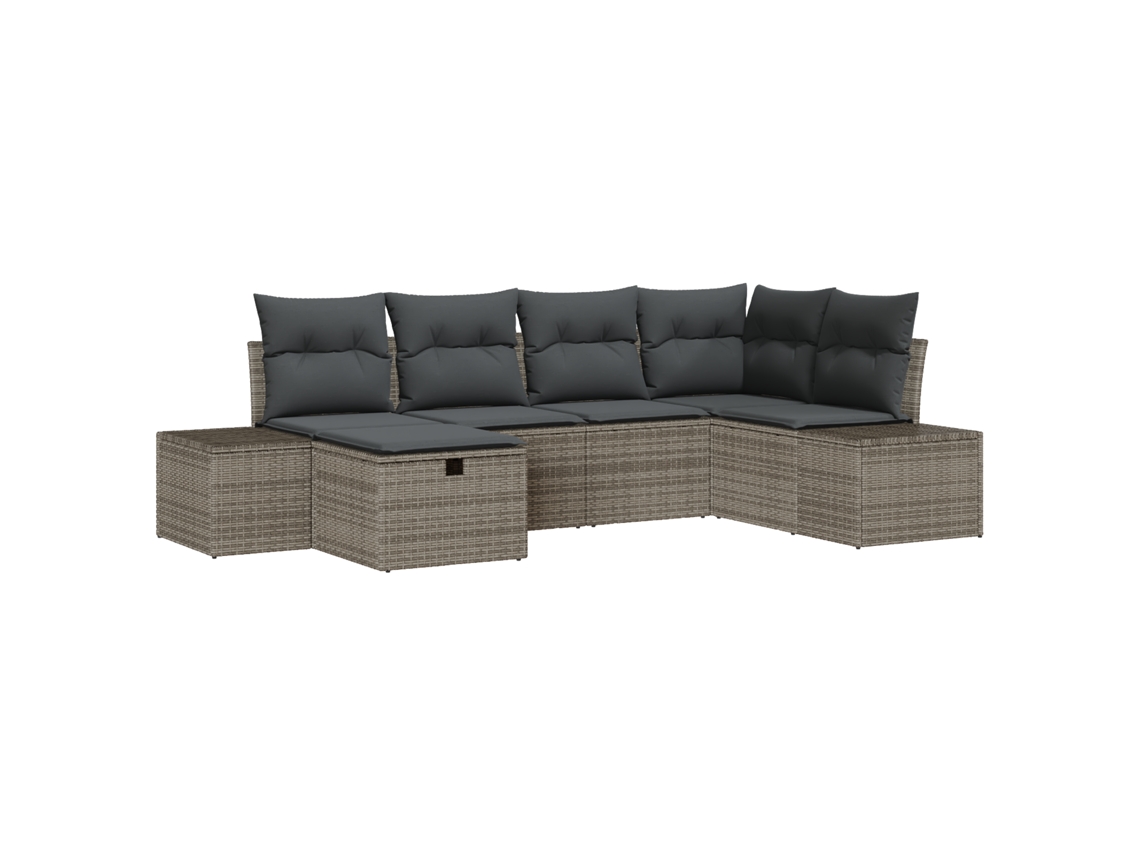 Conjunto 7 Sofá De Jardim Vidaxl Cinzento Vime Pe (264 X 154 X 85 Cm)
