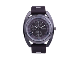 Relógio masculino casual de quartzo com pulseira de silicone e três mostradores, marrom.
