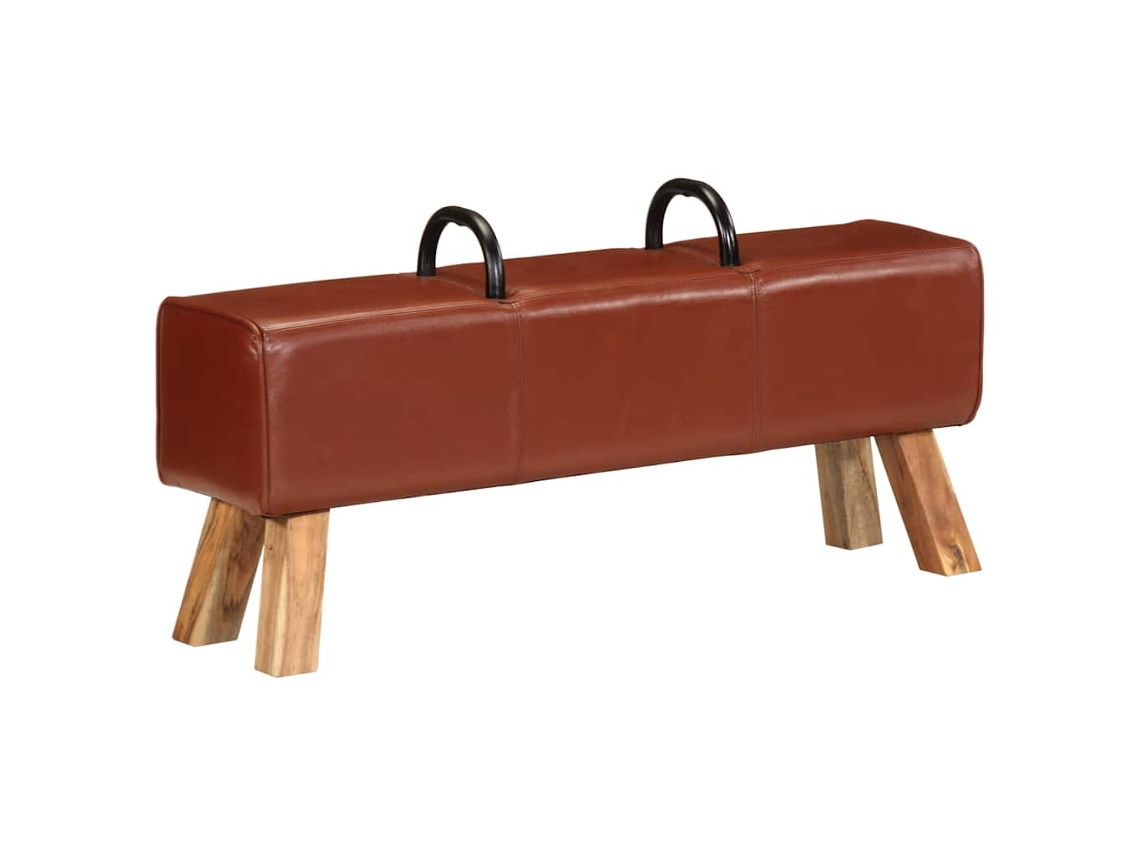 Vidaxl Banco De Ginásio 110 Cm Couro Genuíno Castanho