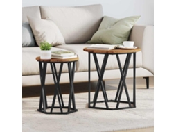 Vidaxl Mesa De Centro 2 Pcs Madeira Antiga Madeira De Engenharia E Aço