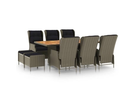 Conjunto Jantar Exterior com Almofadões Vime Pe Castanho 9 Un