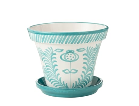 Vaso C/ Prato J Line Cerâmica Azul Água Xl