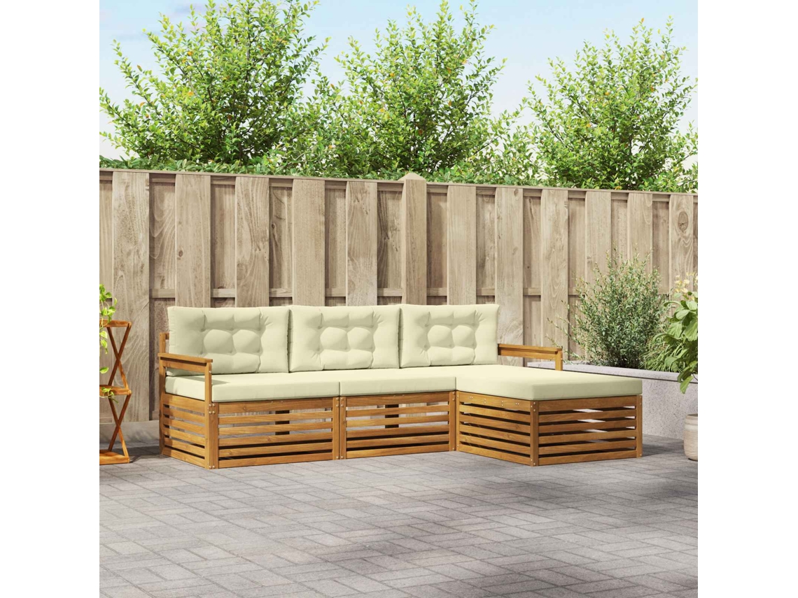 Vidaxl Conjunto De Sofás Para Exterior 4 Unid. Natural E Creme