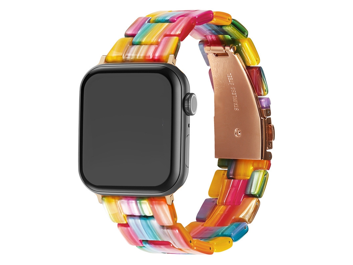 Pulseira de resina com design em cerâmica transparente para Apple Watch 10 a Samsung 7, Rainbow Cores, 38, 40, 41 e 42 mm