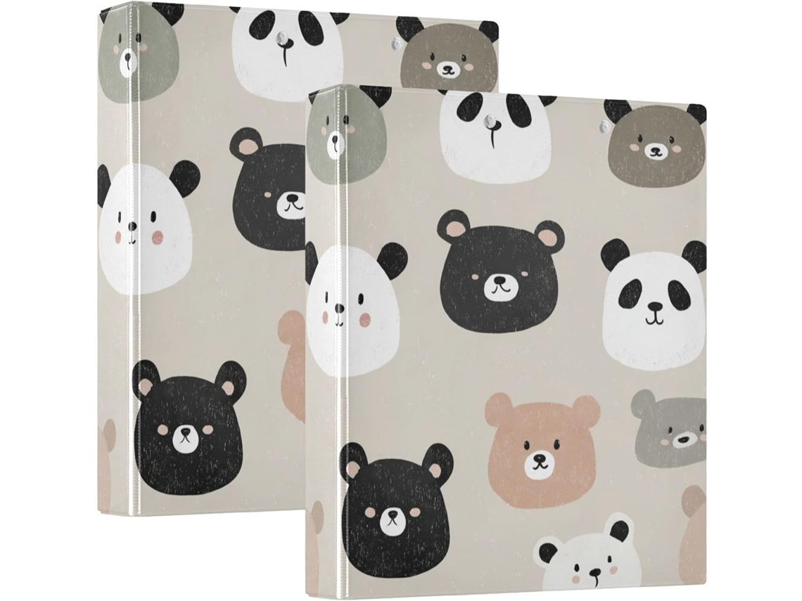 Caderno De Desenho Animado Panda Bege 1, 5 Polegadas Com Argolas E Bolsos, Pacote Com 1 2 Pastas Estéticas De Capa Dura