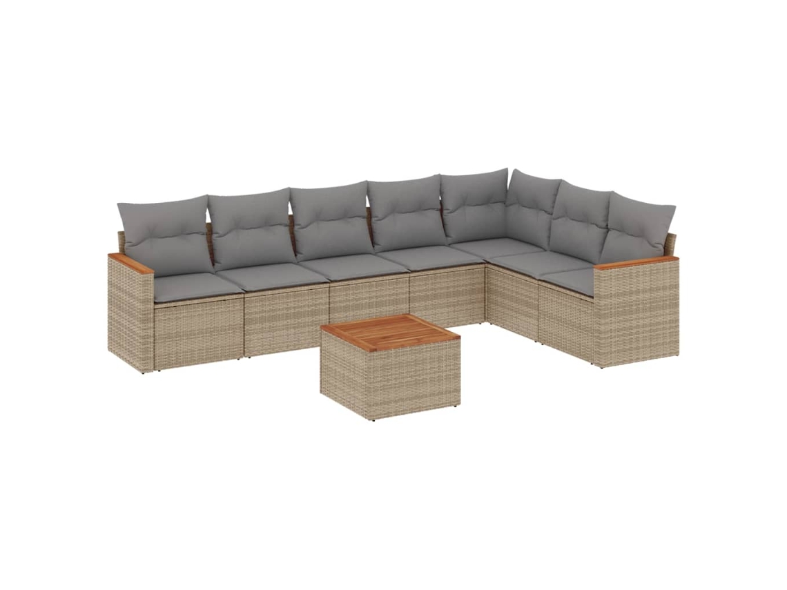 Conjunto de 8 Sofás Jardim com Almofadões Vime Pe Bege Misturado MAISON EXCLUSIVE