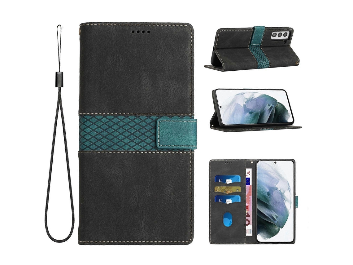 Capa De Couro Para Celular Com Costura Em Grade E Cordão