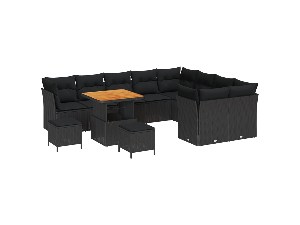 Conjunto 12 Sofá De Jardim Vidaxl Preto Vime Pe (80 X 80 X 71 Cm)