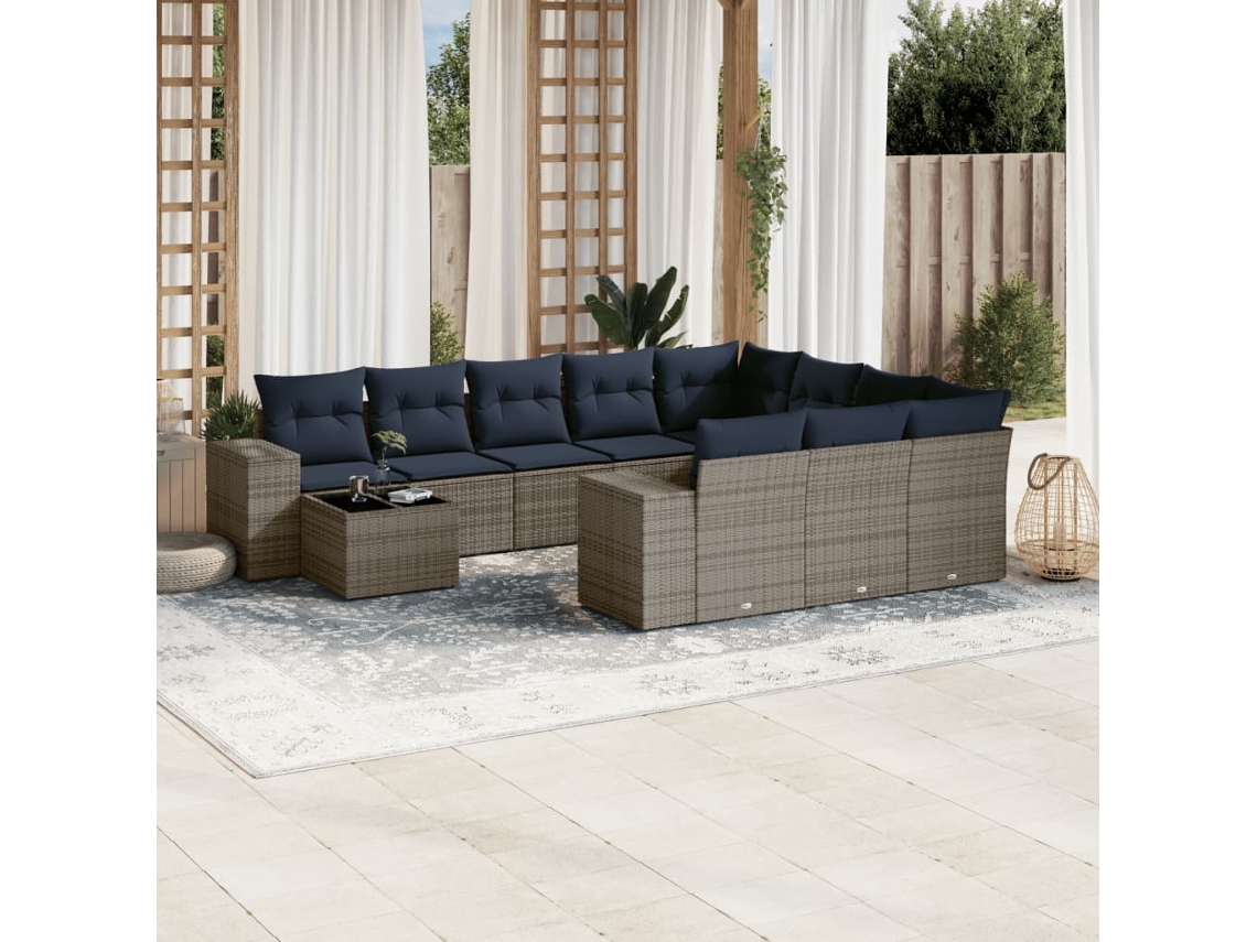 Vidaxl Conjunto De Sofá De Jardim Com 11 Peças E Almofadas Em Rattan Sintético Cinza