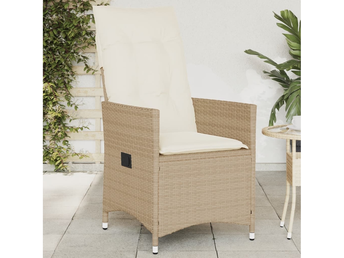 Cadeira De Jardim Reclinável Com Almofadões Vime Pe Bege Dkd Home Decor