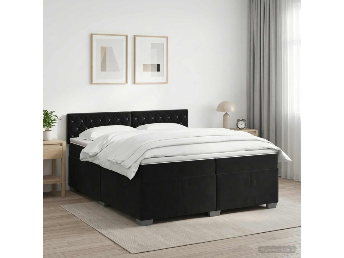 Vidaxl Cama Box Spring Com Colchão Preto 200 X 200 Cm Veludo