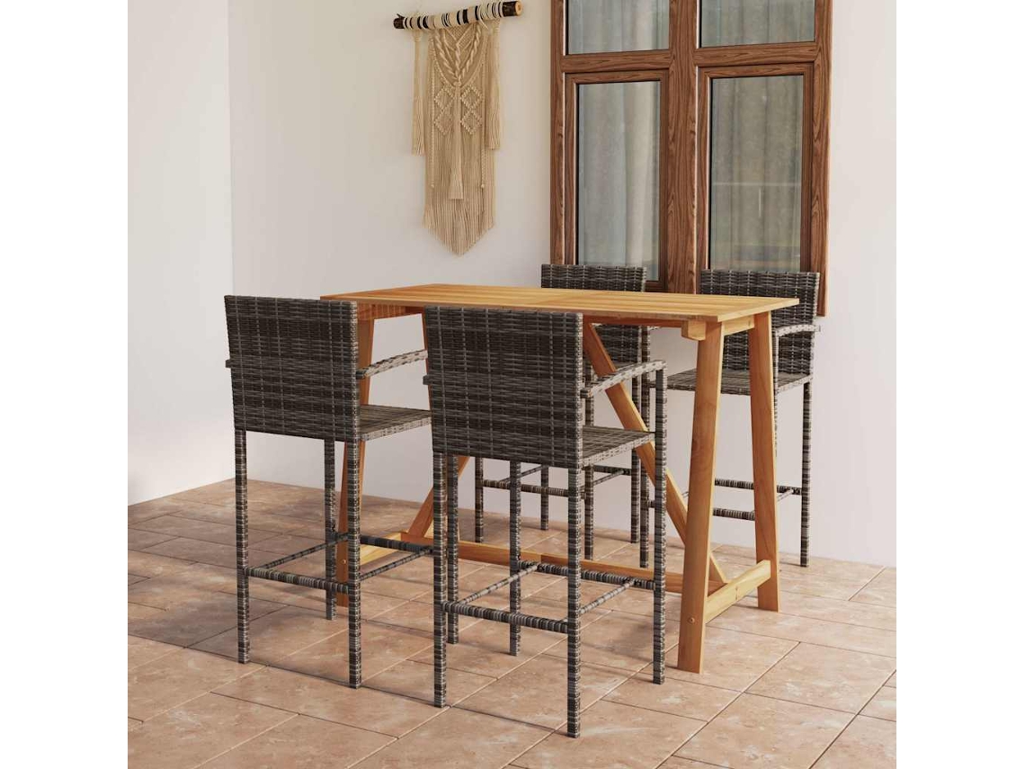 Vidaxl 5 Pcs Conjunto De Bar Para Jardim Cinzento