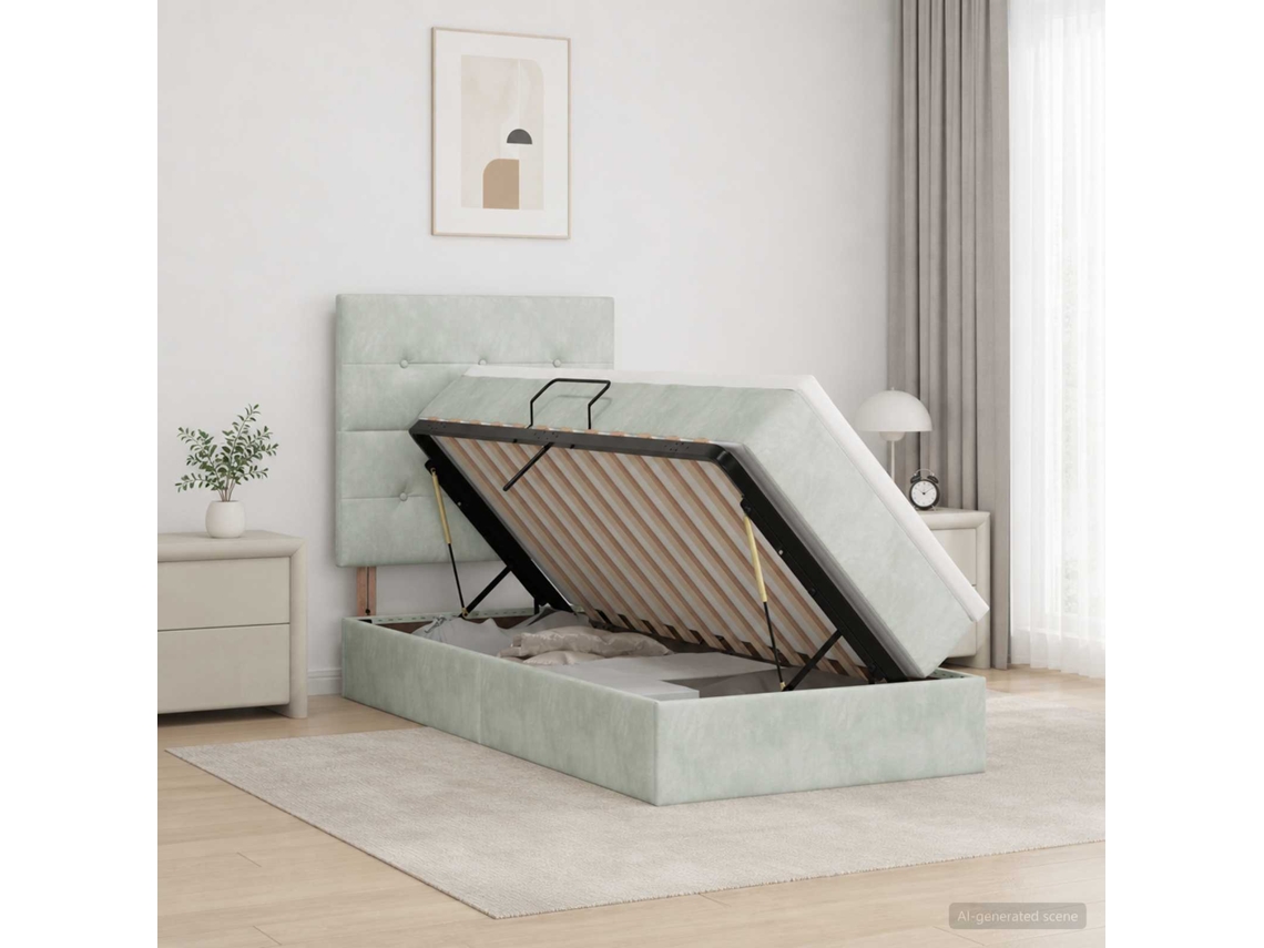 Vidaxl Cama Com Arrumação E Colchão Cinzento-claro 100 X 200 Cm Veludo
