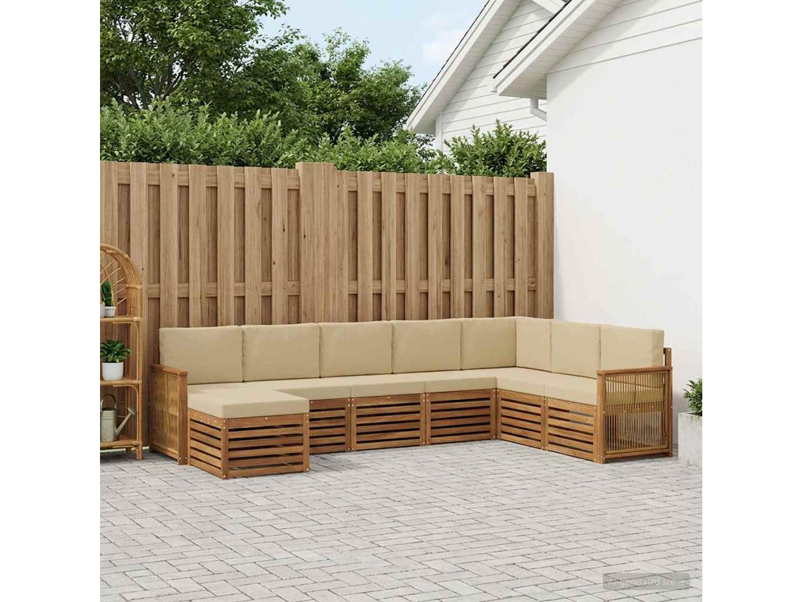 Vidaxl Conjunto De Sofás Para Exterior Com Almofada 6 Pcs Natural