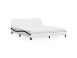 Cama Com Colchão 180x200 Cm Couro Artificial Preto E Branco
