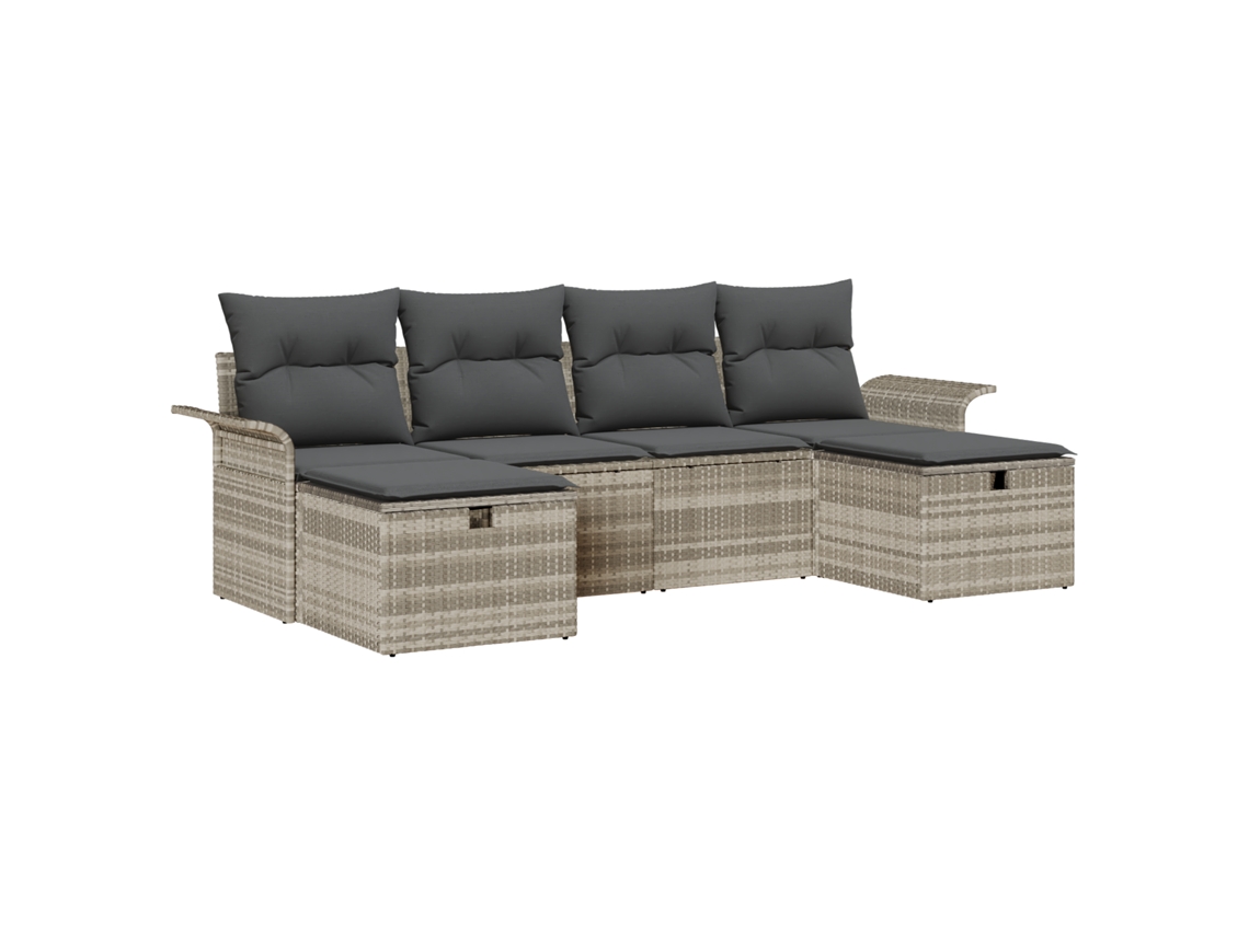 Conjunto 6 Conjunto De Sofá De Jardim Vidaxl Cinzento-claro Vime Pe (55 X 55 X 37 Cm)