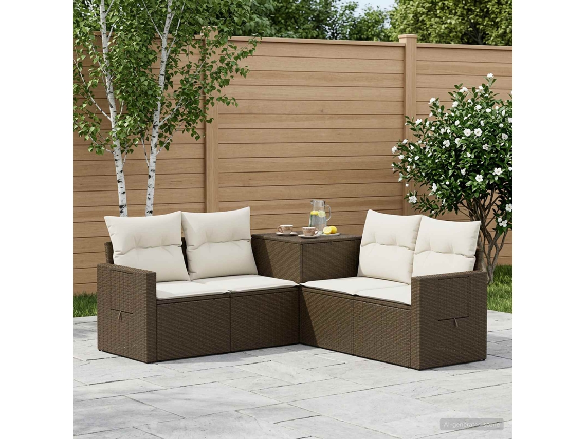 Vidaxl Conjunto De Sofás 5 Unid. Marrom E Branco Creme