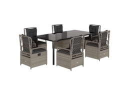 Conjunto de 7 Jantar para Jardim com Almofadões Vime Pe Cinza Claro MAISON EXCLUSIVE