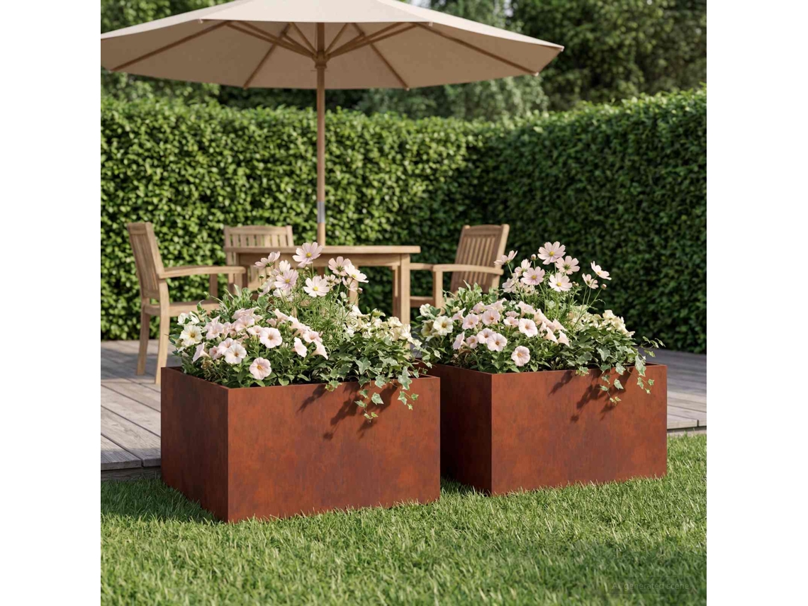 Vidaxl Vaso De Jardim 2 Unid. Ferro Enferrujado 60 X 60 X 30 Cm