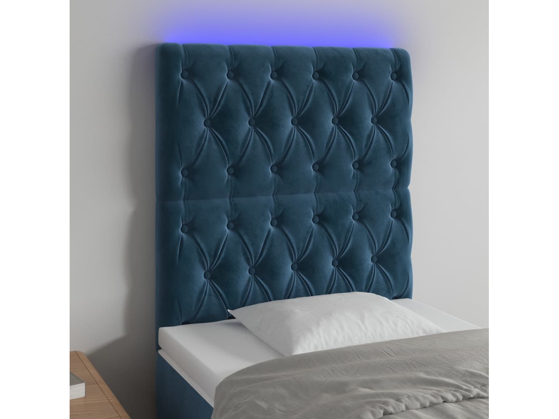 Cabecero de terciopelo con luces LED 80x7x118/128cm Azul Oscuro