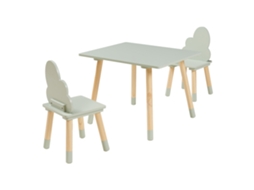 Conjunto Mesa E 2 Cadeiras Para Crianças Hovle Design De Nuvens Verde [EN.CASA]