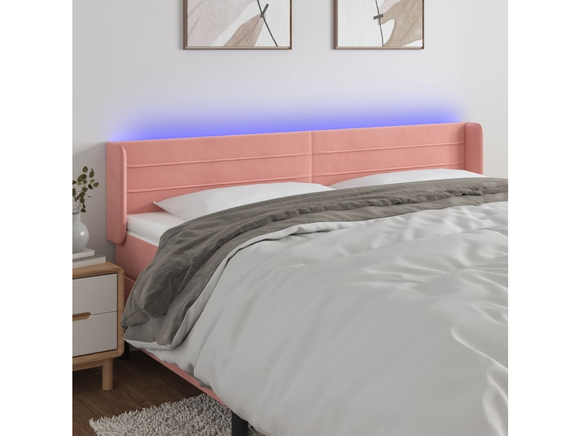 Vidaxl Cabeceira De Cama C/ Luzes Led Veludo 203x16x78/88 Cm Rosa
