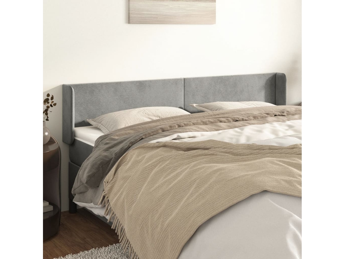 Vidaxl Cabeceira De Cama C/ Abas Veludo 147x16x78/88 Cm Cinzento-claro