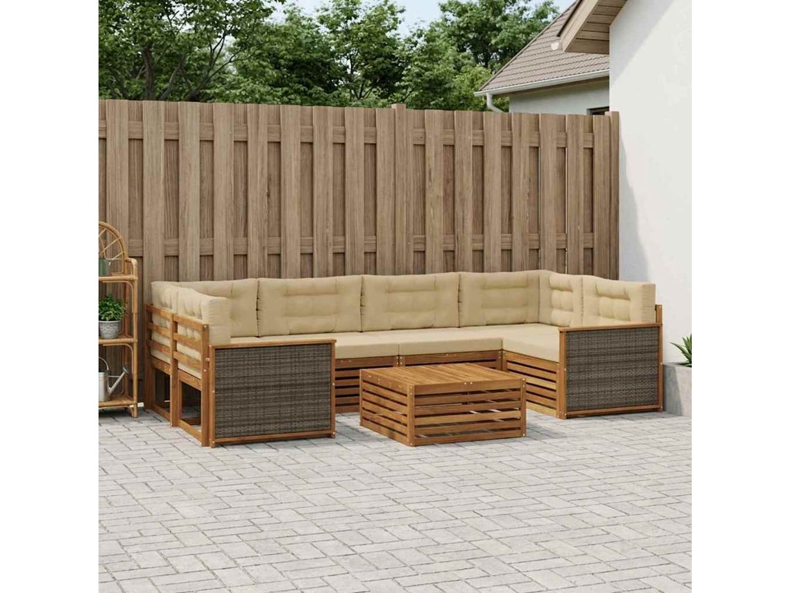 Vidaxl Conjunto De Sofás Para Exterior 7 Unid. Natural E Bege