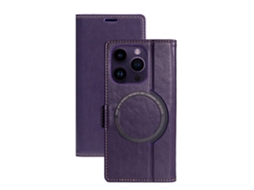 Capa De Couro Flip Magnética Para Iphone 15 Pro, Roxa, Capa Com Carregamento Sem Fio