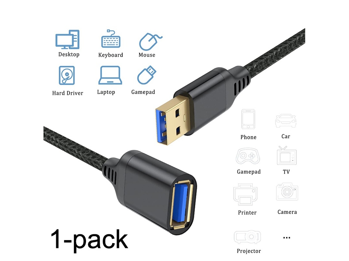Lurelia Cabo De Extensão Usb 3.0 2m, Até 5 Gbps, Macho Para Fêmea