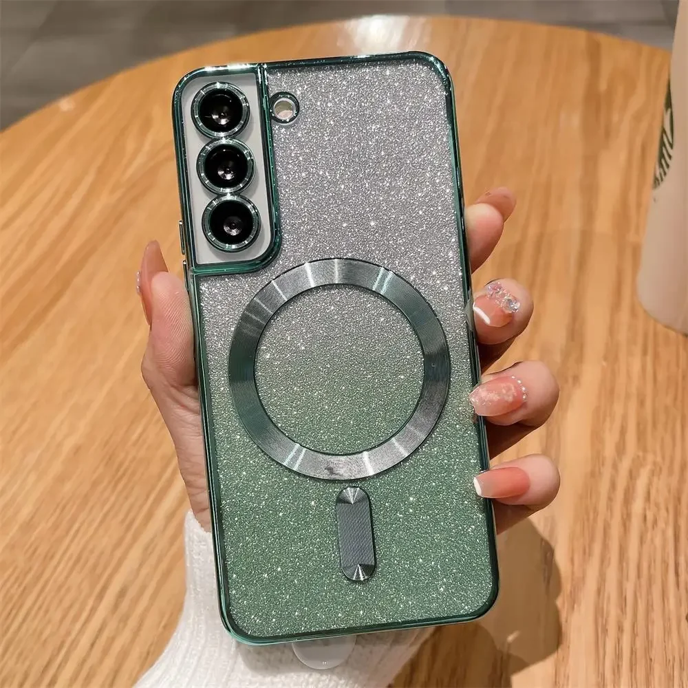 (verde S21 Fe) Capa Protetora Magnética Para Carregamento Sem Fio Com Design Degradê De Luzes Piscantes
