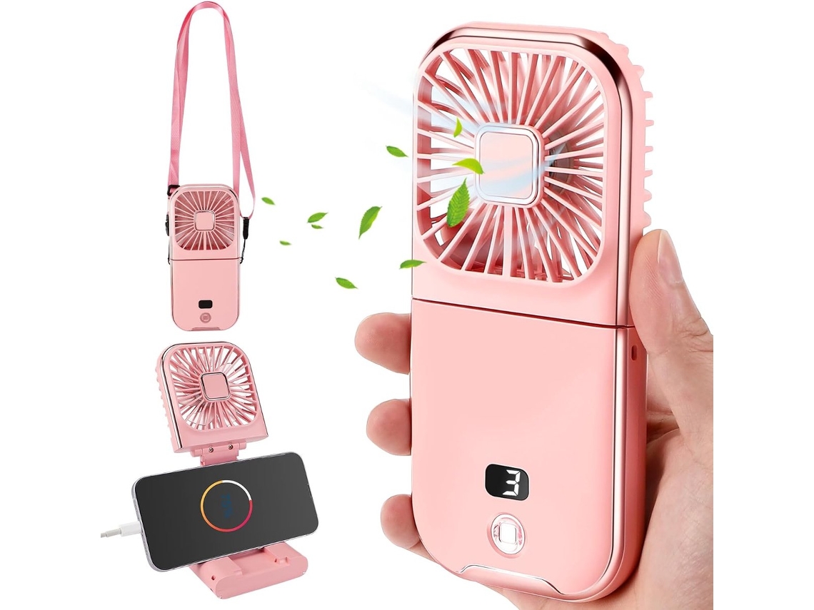 Ventilador portátil, powerbank 3000 Mah, mini, recarregável via usb, com visor digital, 4 modos, silencioso e dobrável BRILVIBERA