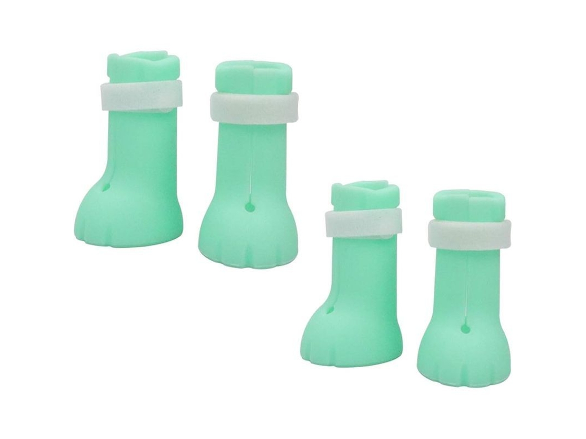 Conjunto com 4 protetores de botinhas para gatos, luvas de silicone ajustáveis e protetores de patas para banho e tosa.