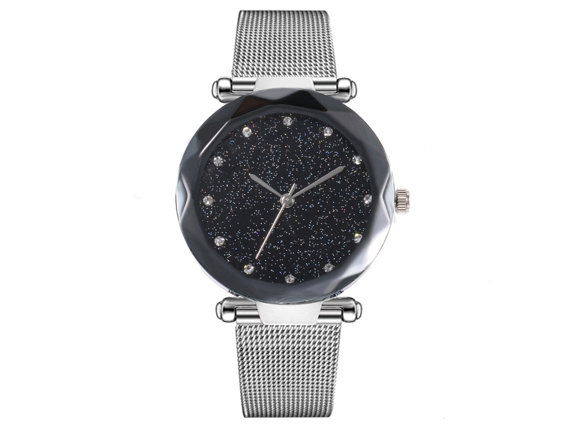 Relógio de Pulso Feminino Vansoar com Pulseira de Malha de Aço e Céu Estrelado com Pedras