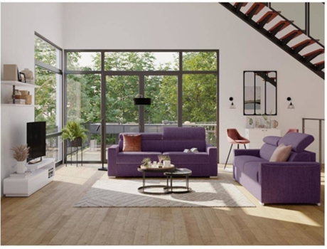 Sofá Cama Vizir LINEA SOFA (Violeta - Tecido e Veludo - 196x94x100 cm/Dimensões da cama: 140-159 cm)