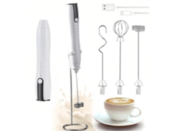 Espumador Elétrico de Leite, 3 Batedores, Branco AQUAFORGE