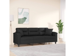 Vidaxl Sofá 3 Lugares C/ Almofadas 180 Cm Microfibra Preto