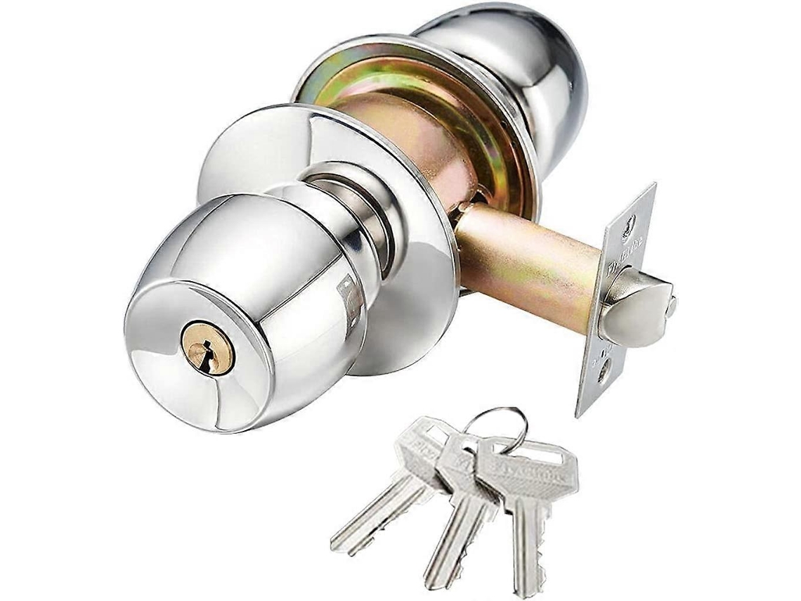 Pomo de Porta com Fechadura e Chave, para Interiores e Banheiro, Aço Inoxidável Fosco (70mm) | S/MARCA
