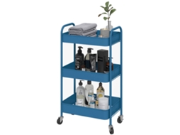Carrinho Auxiliar De 3 Níveis Com Rodas De Armazenamento Deslizante Para Cozinha Sala 45x30.6x79 Cm Azul Escuro