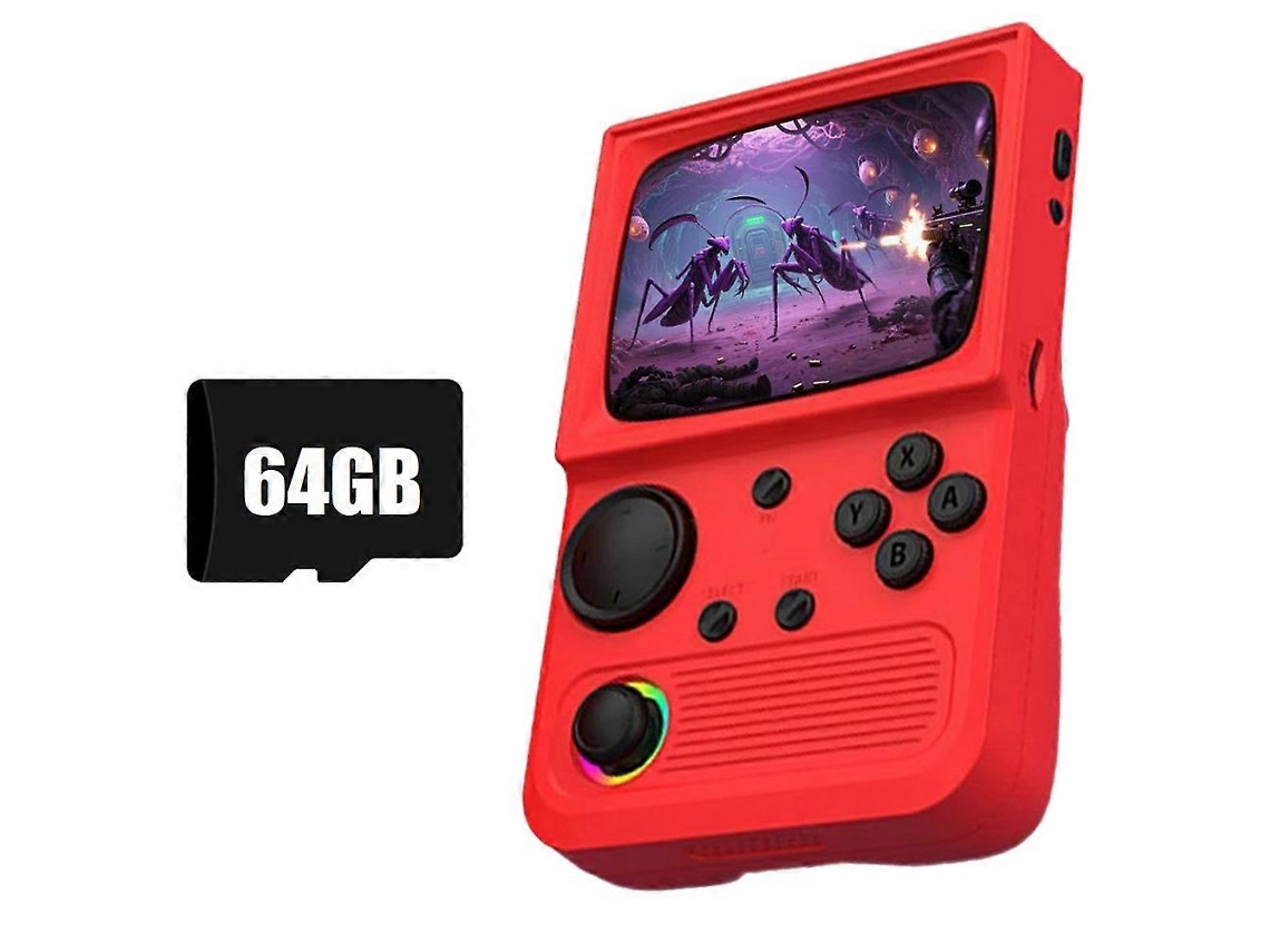 Console Portátil Retrô R36t com 15.000 Títulos Clássicos, Tela Ips de 3,5 Polegadas, 64gb, Vermelho AQUAFORGE