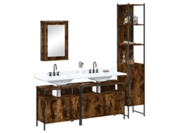 Vidaxl 4pcs Conjunto De Móveis Wc Derivados De Madeira Carvalho Fumado