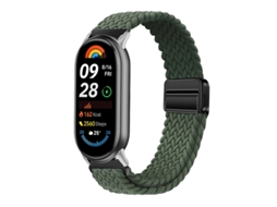 Pulseira de nylon trançado verde-oliva escuro de 14 mm com fecho magnético para Xiaomi Mi Band 8 9 10, pulseira elástica.