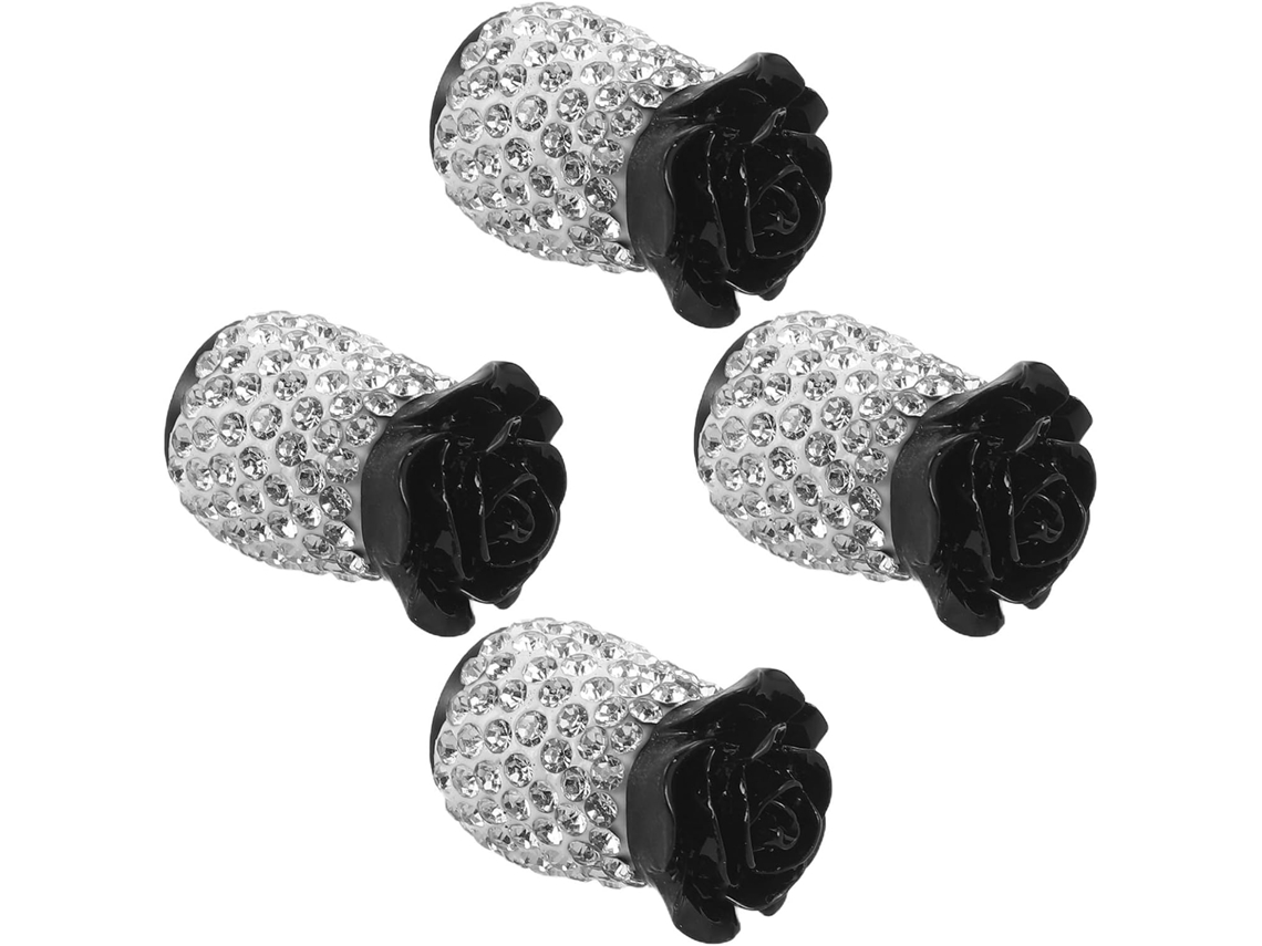 Conjunto De 4 Tampas De Válvula De Pneu Rosa Com Strass E Pretas.
